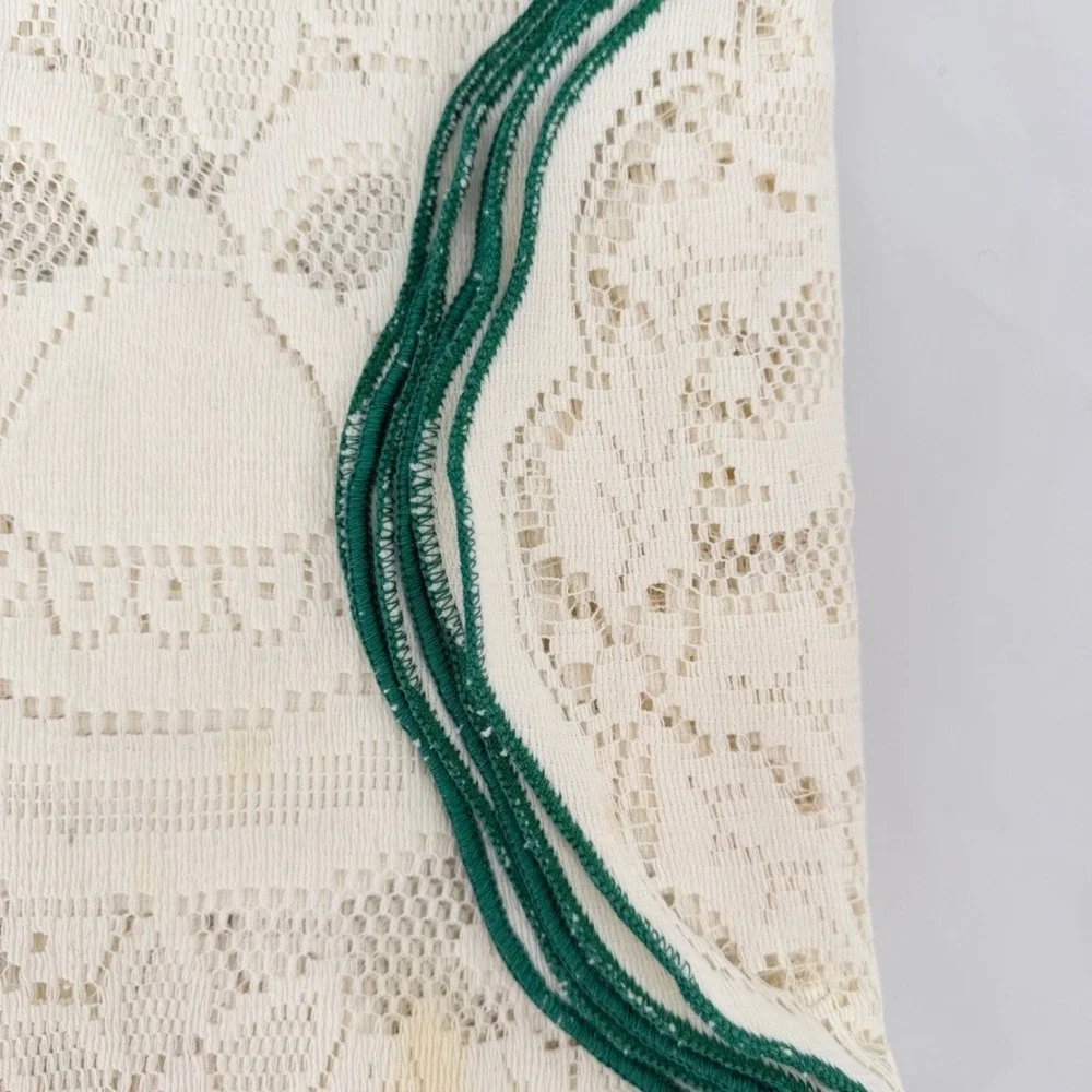 Placemats Set of 6 Christmas Bell Lace Cream Green Trim Holiday Cottage Core